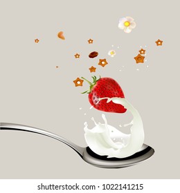 
Spoon with yogurt and strawberries