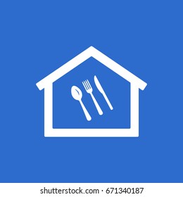  Spoon,fork,and knife icon, isolated.  Flat  design.