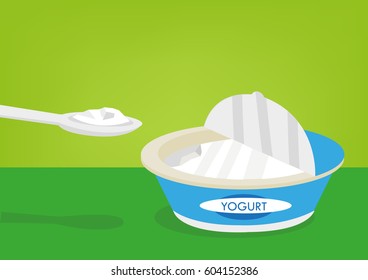 A spoonful of Plain Yogurt. Editable Clip Art.