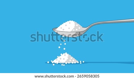 A Spoonful of Sweet Granules Cascading Down to Form a Small Pile Against a Vibrant Blue Background Representing the Joy of Sweetness