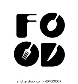 Spoon,knife and fork shape.Creative Food word logo elements design Vector illustration