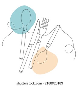 spoons and forks drawing by one continuous line vector