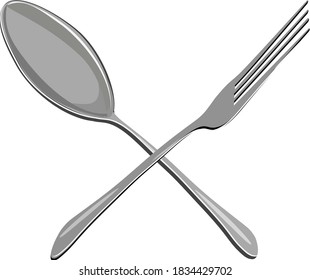Spoons and forks, interspersed, crosses Vector illustration of kitchen appliances, food