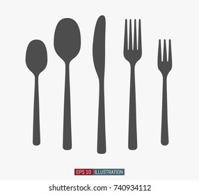 Spoons, forks and knifes flat silhouettes. Vector illustration. Elements for your design works.