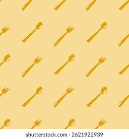 Spoons and forks seamless patterm. Abstract background. Yellow on yellow, Vector design for paper, textile, package etc.