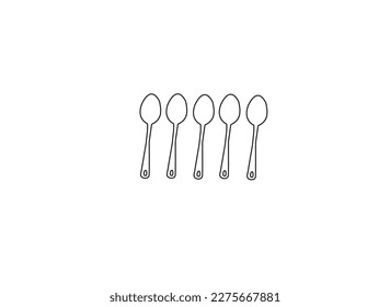 Spoons set of different sizes isolated on a white background,   spoon cutlery on grey and spoons silhouettes with names (salad, soup, tablespoon, tasting, sundae, dessert, coffee).