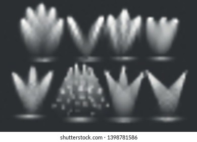 Sporlight set with light effect.Scene illumination collection. Bright white light beam.  Transparent effects