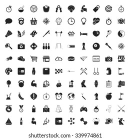 sport 100 icons set for web flat