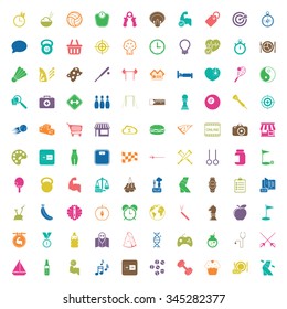 sport 100 icons set for web flat