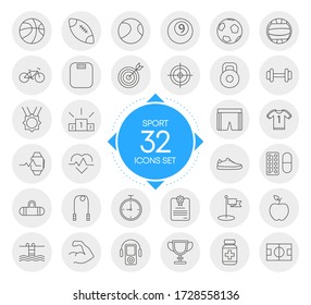 SPORT 32 icons set with circles design isolated on white background. Vector illustration.