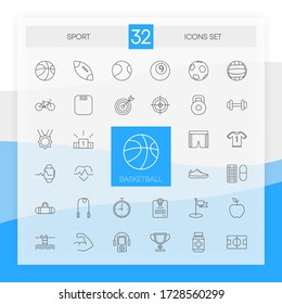 SPORT 32 icons set with circles design isolated on white background. Vector illustration.