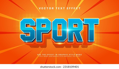 Sport 3d bearbeitbarer Vektortexteffekt, mit blauem und orangefarbenem Thema.