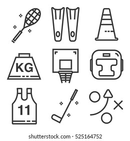 Sport accessory lone icon set