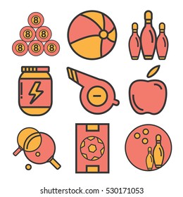 Sport accessory lone icon set