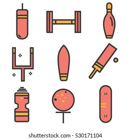 Sport accessory lone icon set