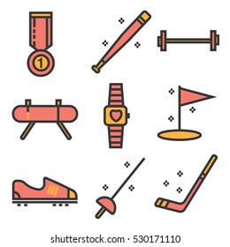 Sport accessory lone icon set