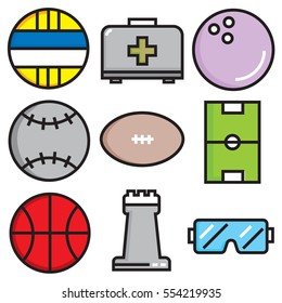 Sport accessory lone icon set, flat style