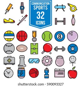 Sport accessory lone icon set, flat style EPS10