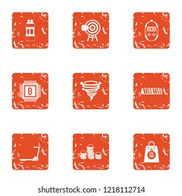 Sport account icons set. Grunge set of 9 sport account vector icons for web isolated on white background