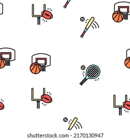 Sport Active Competitive Game Vector Seamless Pattern Thin Line Illustration