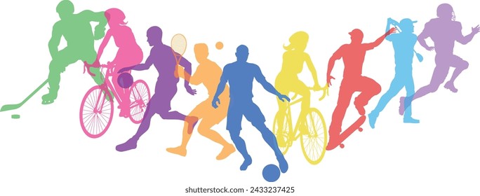 A sport active fitness sports healthy lifestyle silhouette people silhouettes set