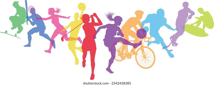 A sport active fitness sports healthy lifestyle silhouette people silhouettes set