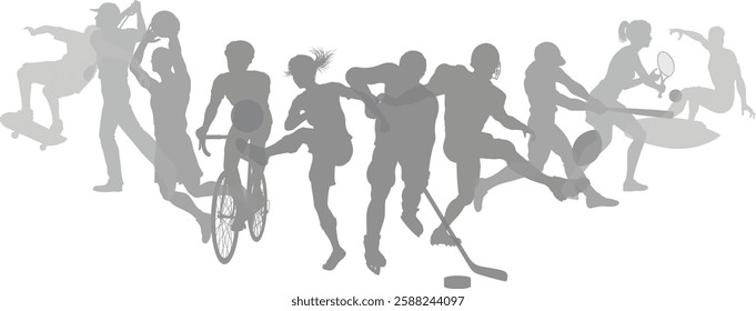 A sport active fitness sports healthy lifestyle silhouette people silhouettes set
