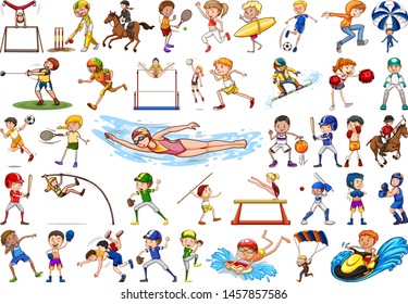 Sport activities by boys, girls, kids, athletes isolated illustration