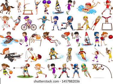 Sport activities by boys, girls, kids, athletes isolated illustration