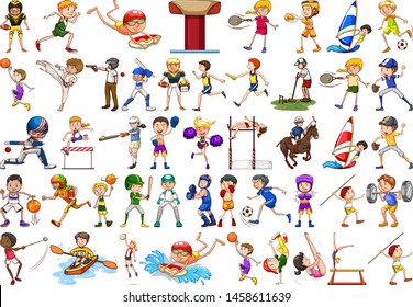 Sport activities by boys, girls, kids, athletes isolated illustration