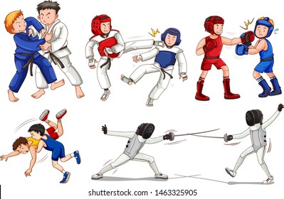 Sport activities by boys, girls, kids, athletes isolated illustration