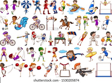 Sport activities by boys, girls, kids, athletes isolated illustration