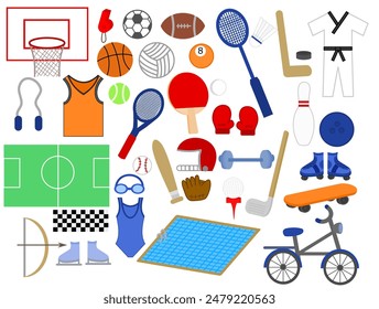 Sport activities and games.Balls and rockets.Recreation.Fitness or exercise.Championship tournament.Accessories and equipment.Sign, symbol, icon or logo isolated.Graphic.Cartoon vector illustration.