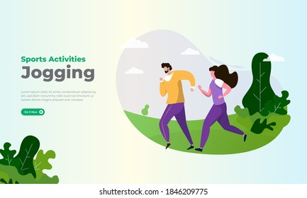 Sport activities with jogging in the park illustration concept