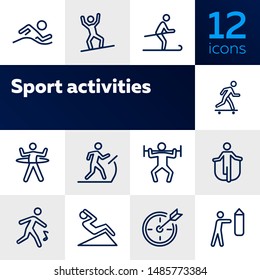 Sport activities line icon set. Swimming, snowboarding, skiing. Fitness concept. Can be used for topics like health, active lifestyle, competition