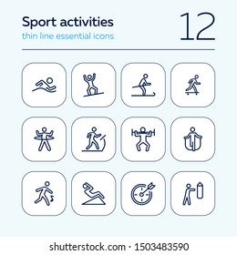 Sport activities line icon set. Swimming, snowboarding, skiing. Fitness concept. Can be used for topics like health, active lifestyle, competition