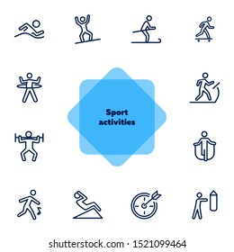 Sport activities line icon set. Swimming, snowboarding, skiing. Fitness concept. Can be used for topics like health, active lifestyle, competition