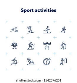 Sport activities line icon set. Swimming, snowboarding, skiing. Fitness concept. Can be used for topics like health, active lifestyle, competition