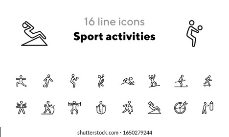 Sport activities line icon set. Swimming, snowboarding, skiing. Fitness concept. Can be used for topics like health, active lifestyle, competition