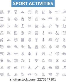 Sport activities line icons, signs set. Athletics, Rugby, Tennis, Baseball, Cycling, Swimming, Skiing, Golf, Sailing outline vector illustrations.