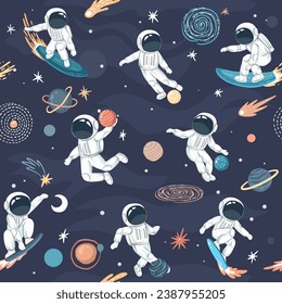 Sport activities in space, vector hand drawn illustrations