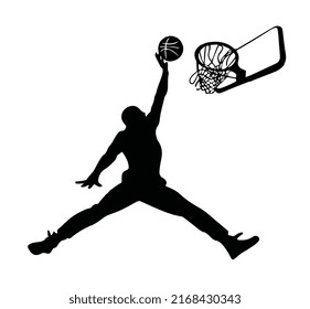 sport activity energy slam dunk goal action basket ball game man people play shooting power sport team competition famous icon print sticker logo emblem sports black white vector template silhouette