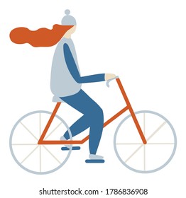 Sport Activity. Girl Riding On Bicycle Flat Vector