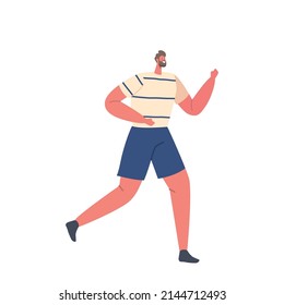 Sport Activity, Jogging and Healthy Lifestyle Exercise. Happy Sportsman Character Run Isolated on White Background. Athlete in Sports Wear Running Workout, Weight Loss. Cartoon Vector Illustration