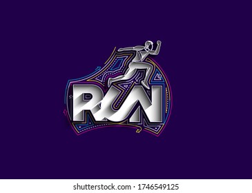 Sport and activity man runner jogger running isolated line art drawing, Vector Illustration.