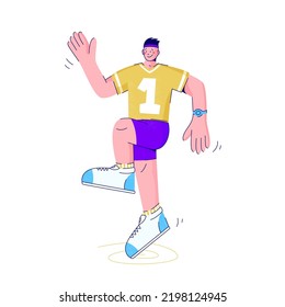 Sport activity and physical exercise. Fitness and workout concept. Man jumps doing cardio exercises and warming up. Training for healthy lifestyle. Vector