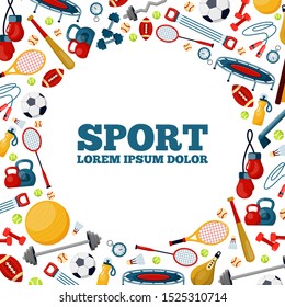 Sport activity social media banner vector template. Decorative fitness background concept with flat icons. Workout center advertising poster. Physical training symbols illustration with typography