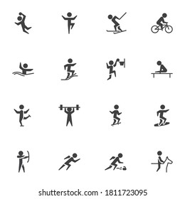 Sport, activity vector icons set, summer and winter sport modern solid symbol collection, filled style pictogram pack. Signs, logo illustration. Set includes icons as ski, snowboard, gymnastics, swim