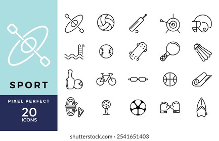 Sport and Adventure Icon Set, Cool Looking Vector Icons of Leisure, hobby and fun elements Symbols