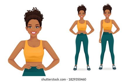 Sport african fitness woman in sportswear isolated vector illustration